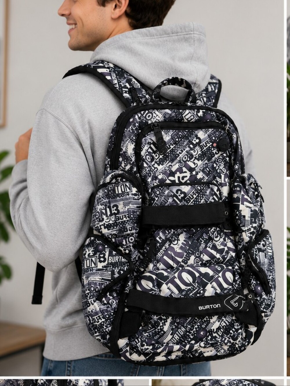 Burton Black & White Graphic Logo Backpack